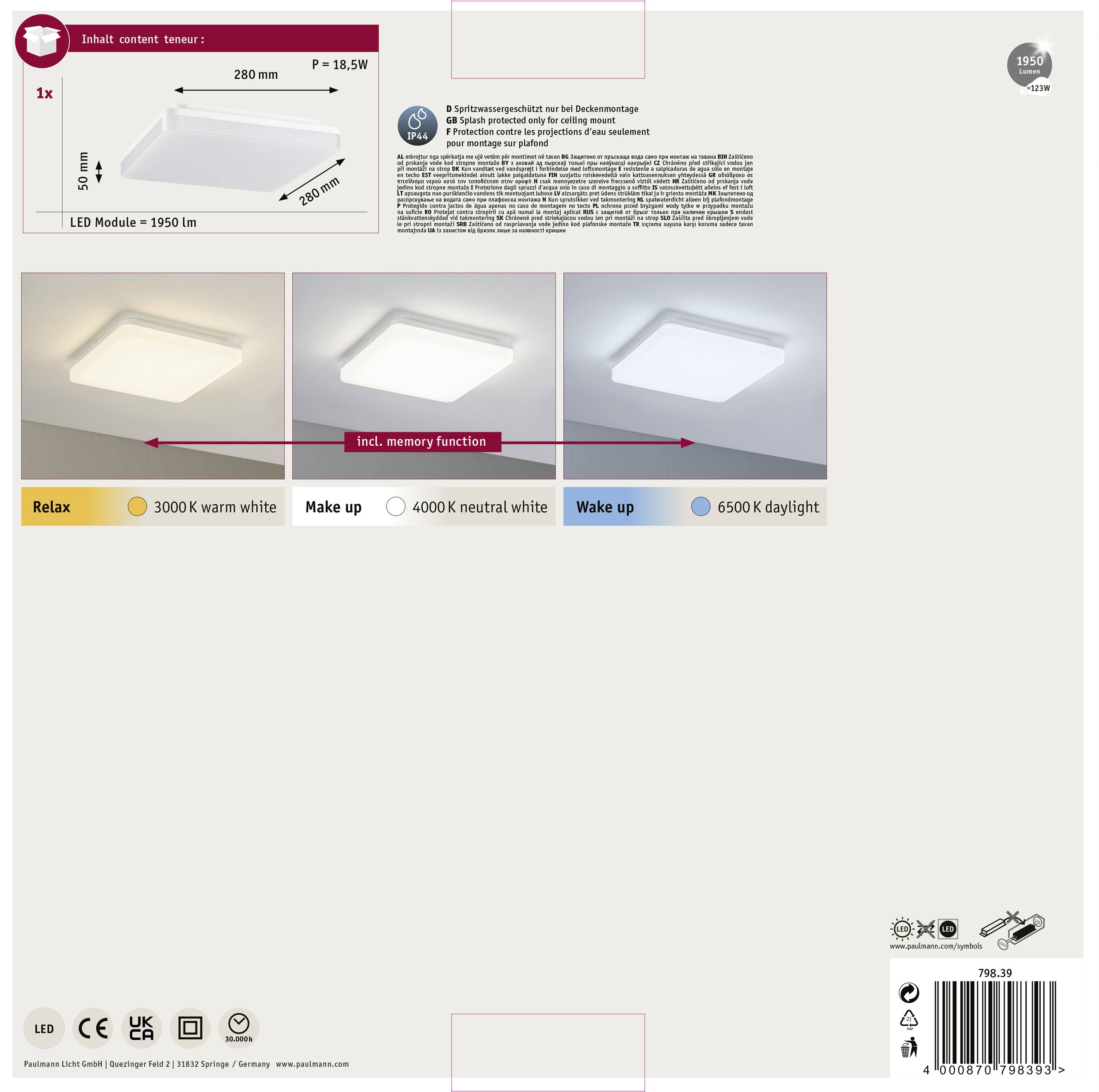 Paulmann Cela 79839 LED-Panel 15.5W Warmweiß Weiß (matt)