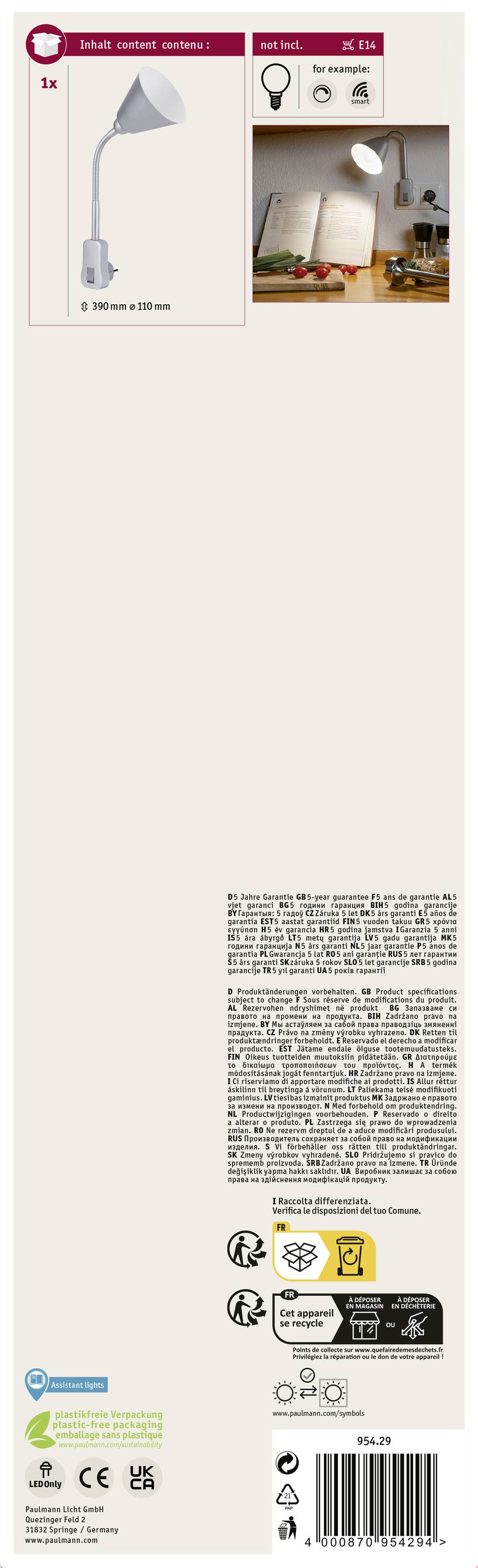 Paulmann Steckerl Junus Steckdosenlampe LED E14 Grau