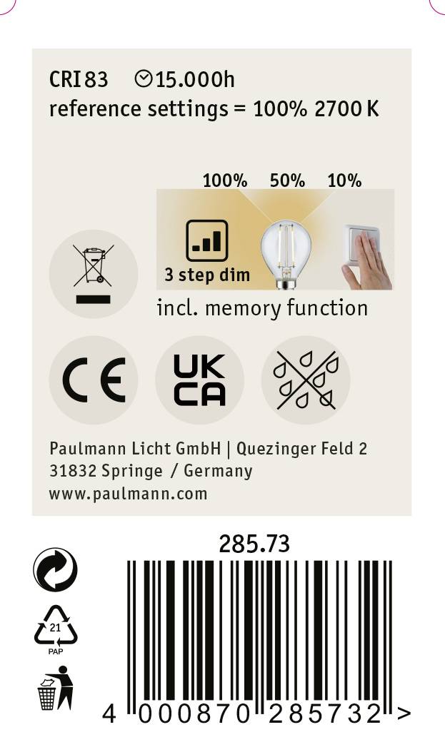 Paulmann 28573 LED EEK F (A - G) E14 Tropfenform 2.5W = 25W Warmweiß (Ø x H) 45mm x 80mm 1St.