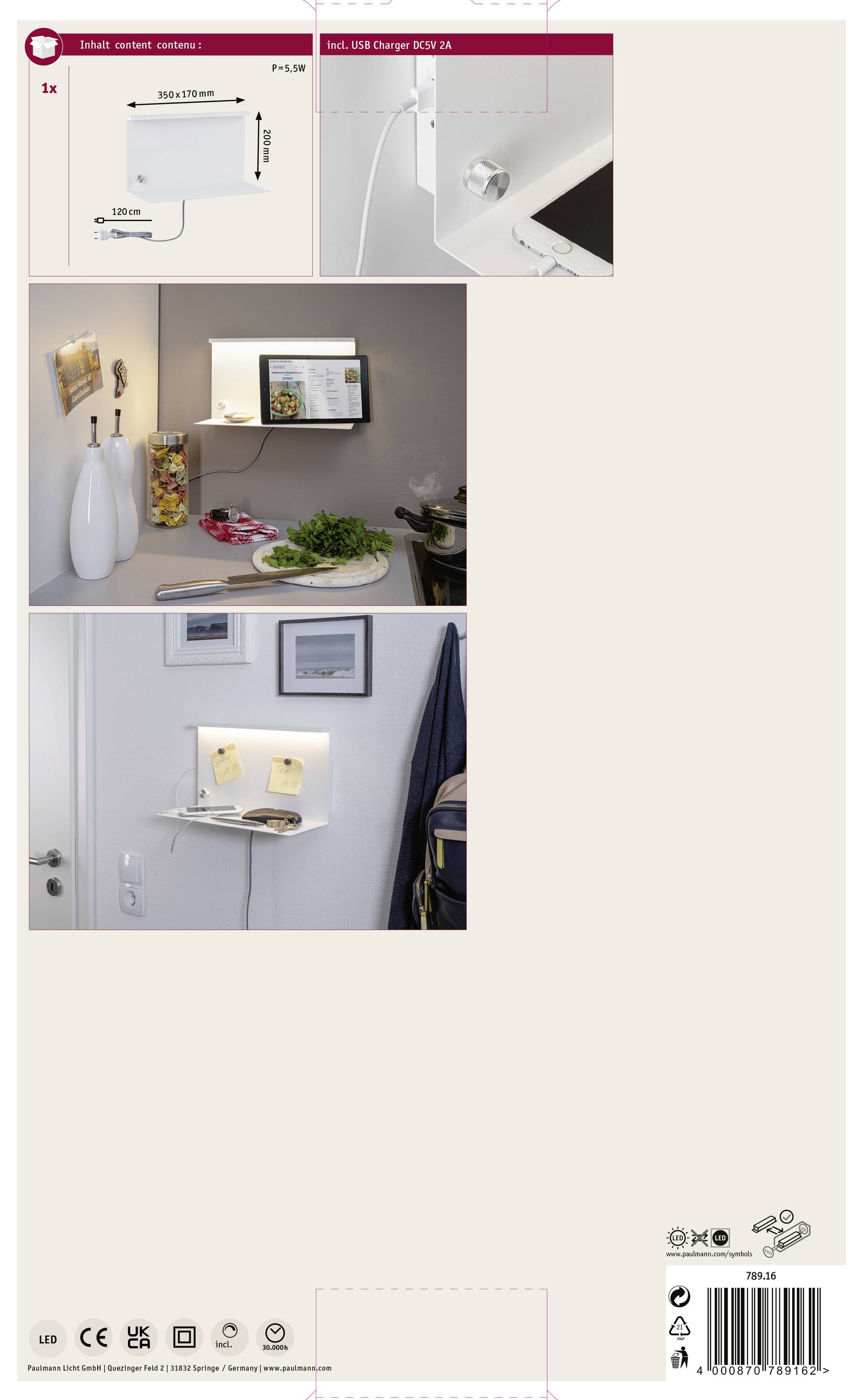 Paulmann Jarina 78916 LED-Wandleuchte 4.5W LED Weiß