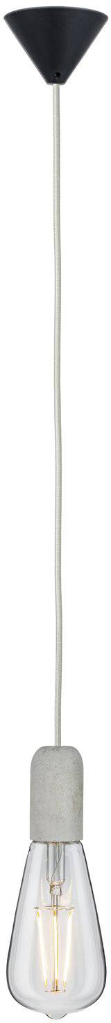 Hängelampe mit schwarzer Halterung und klarer Glühbirne, einfache und moderne Gestaltung.