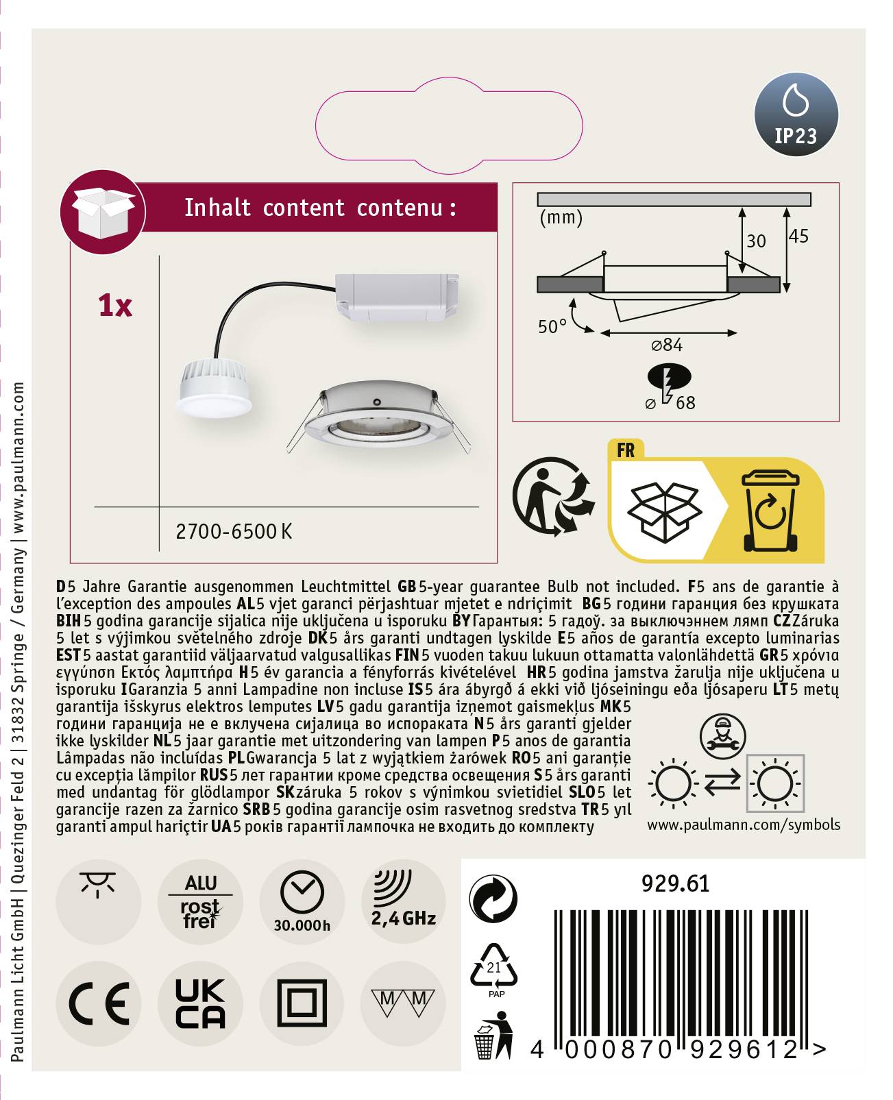 Paulmann 92961 LED-Einbauleuchte LED 6W Eisen (gebürstet)