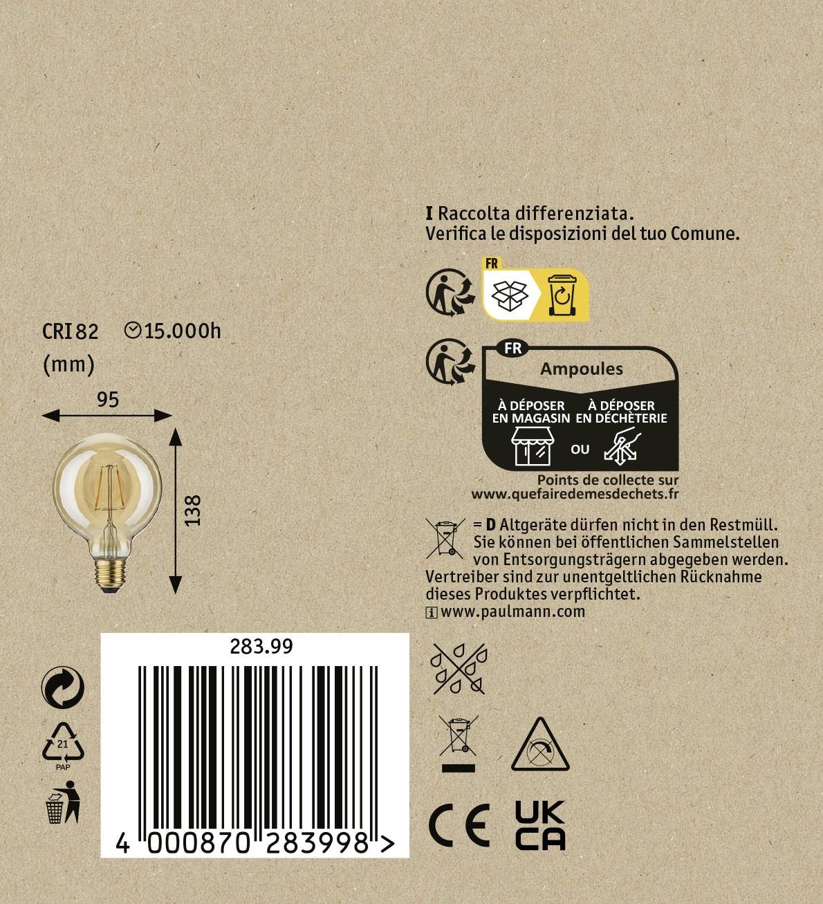 Paulmann 28399 LED E27 Globeform 2.5W = 18W Gold (Ø x H) 95mm x 138mm 1St.