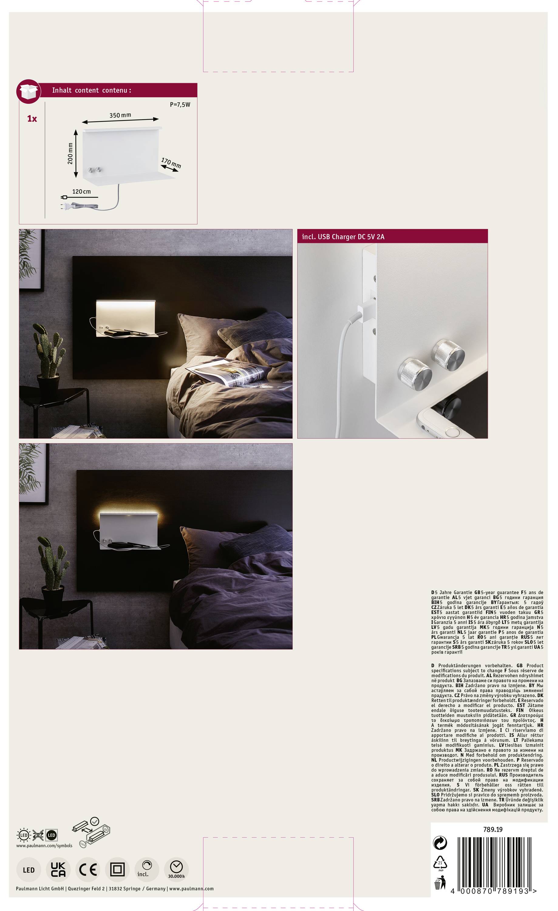 Paulmann Jarina 78919 LED-Wandleuchte 4.5W LED Weiß