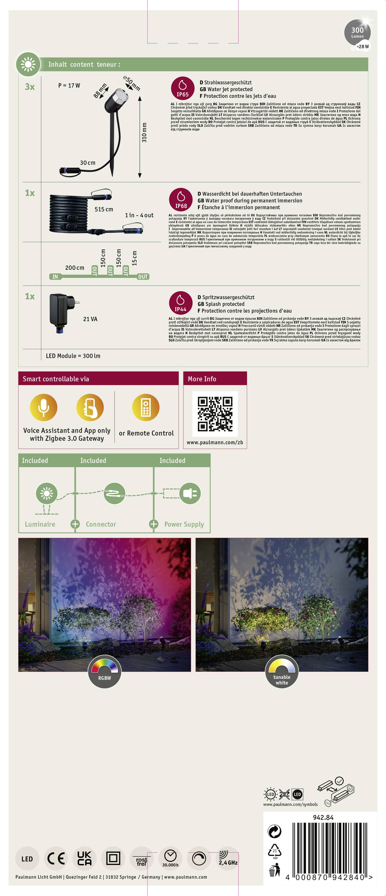 Paulmann colour Spot Pike Set RGBW Zigbee 94284 Beleuchtungssystem Plug & Shine ZigBee LED 4.5W Warmweiß Anthrazit
