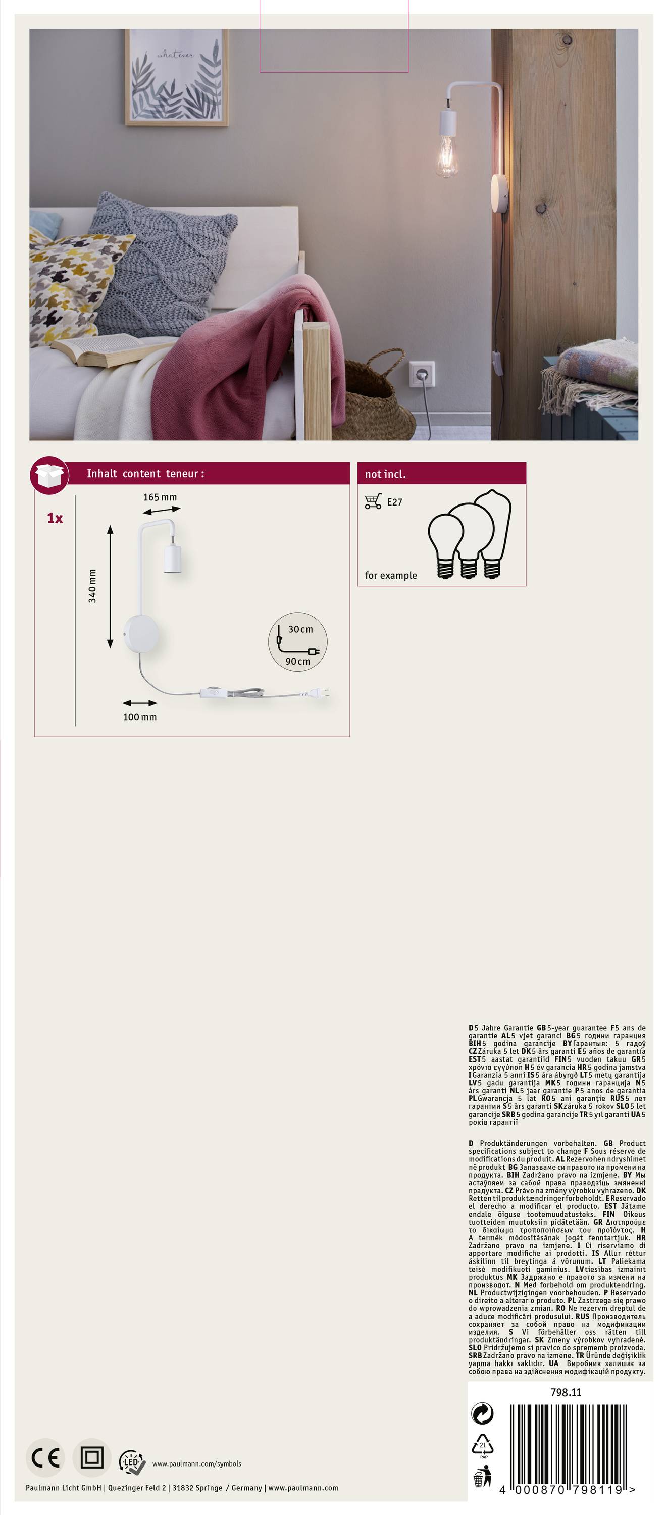 Paulmann Calvani 79811 Wandleuchte E27 LED Weiß