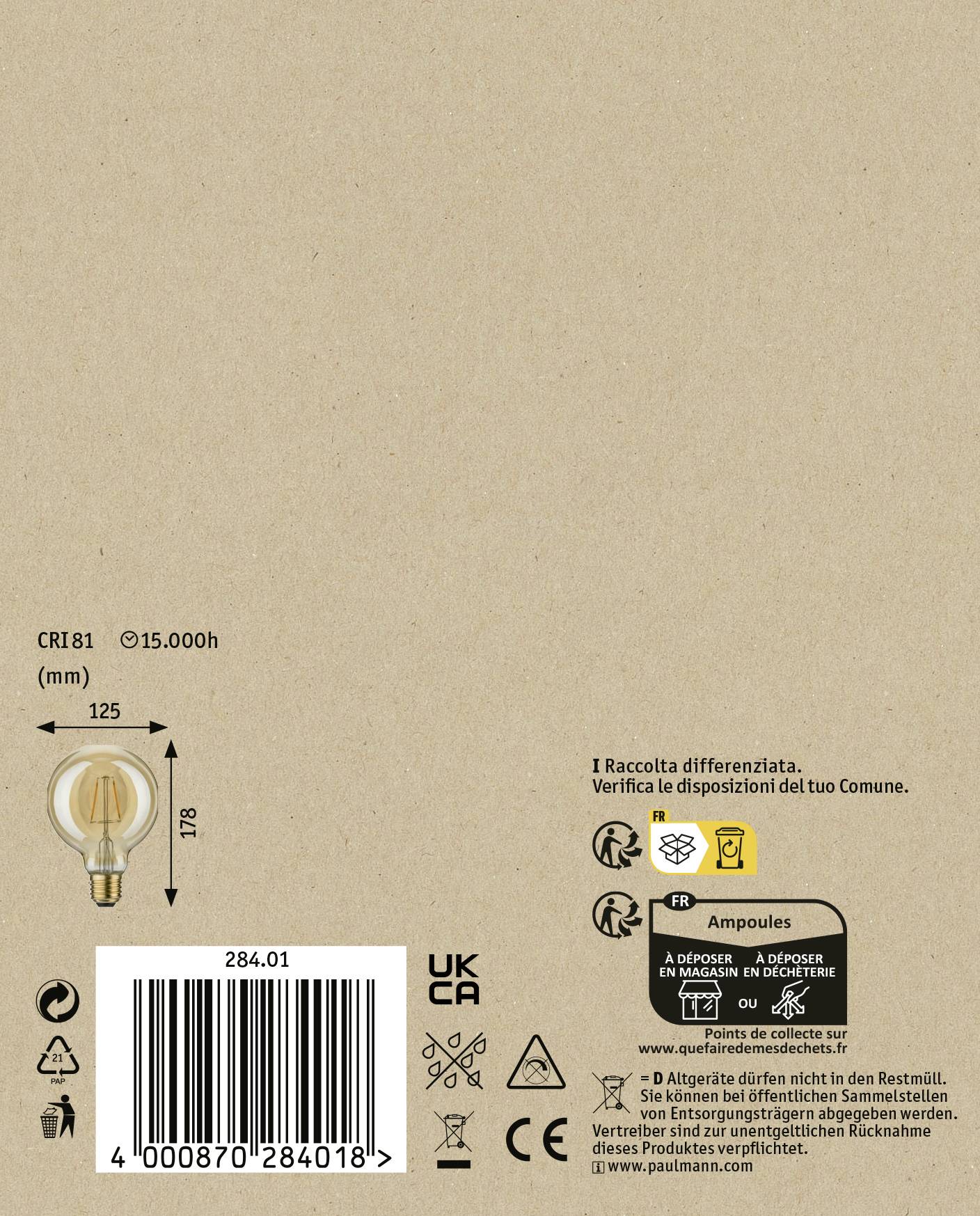 Paulmann 28401 LED E27 Globeform 2.5W = 18W Gold (Ø x H) 125mm x 175mm 1St.
