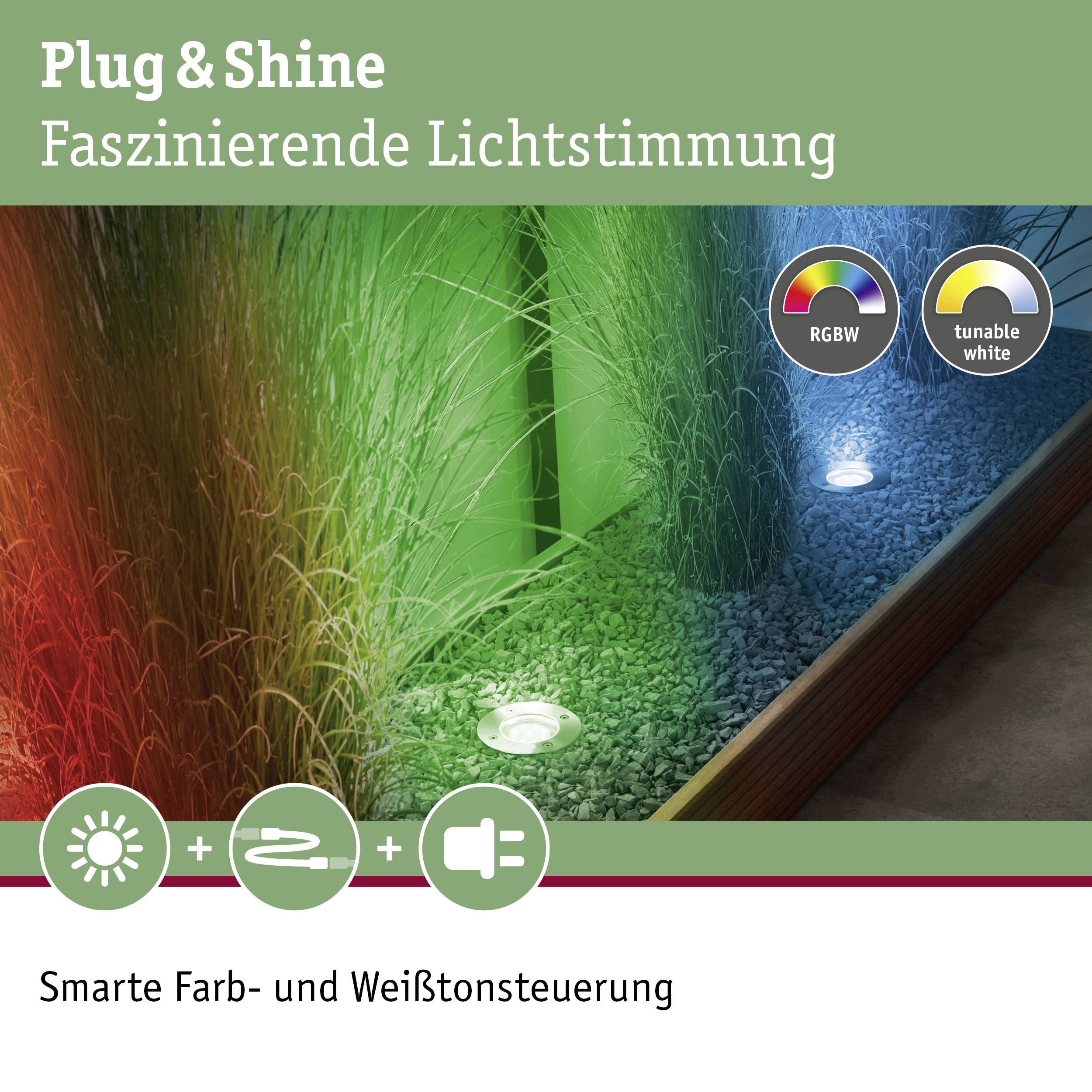 Paulmann Boden Einbauleuchten Starterset RGBW 94275 Beleuchtungssystem Plug & Shine ZigBee LED 3.6W Warmweiß Silber