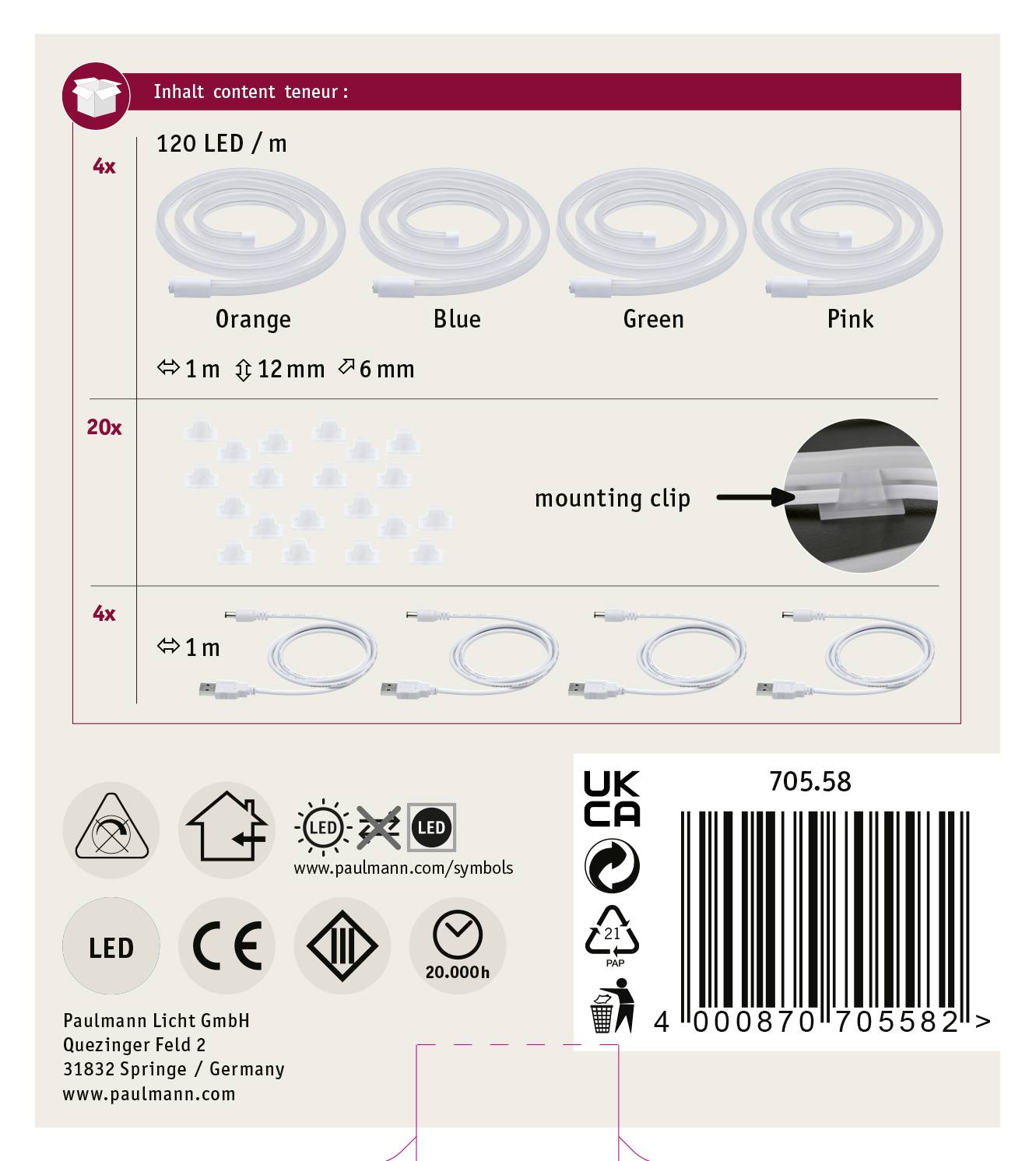 Paulmann 70558 LED-Streifen mit Stecker 5V 4m 1 Set
