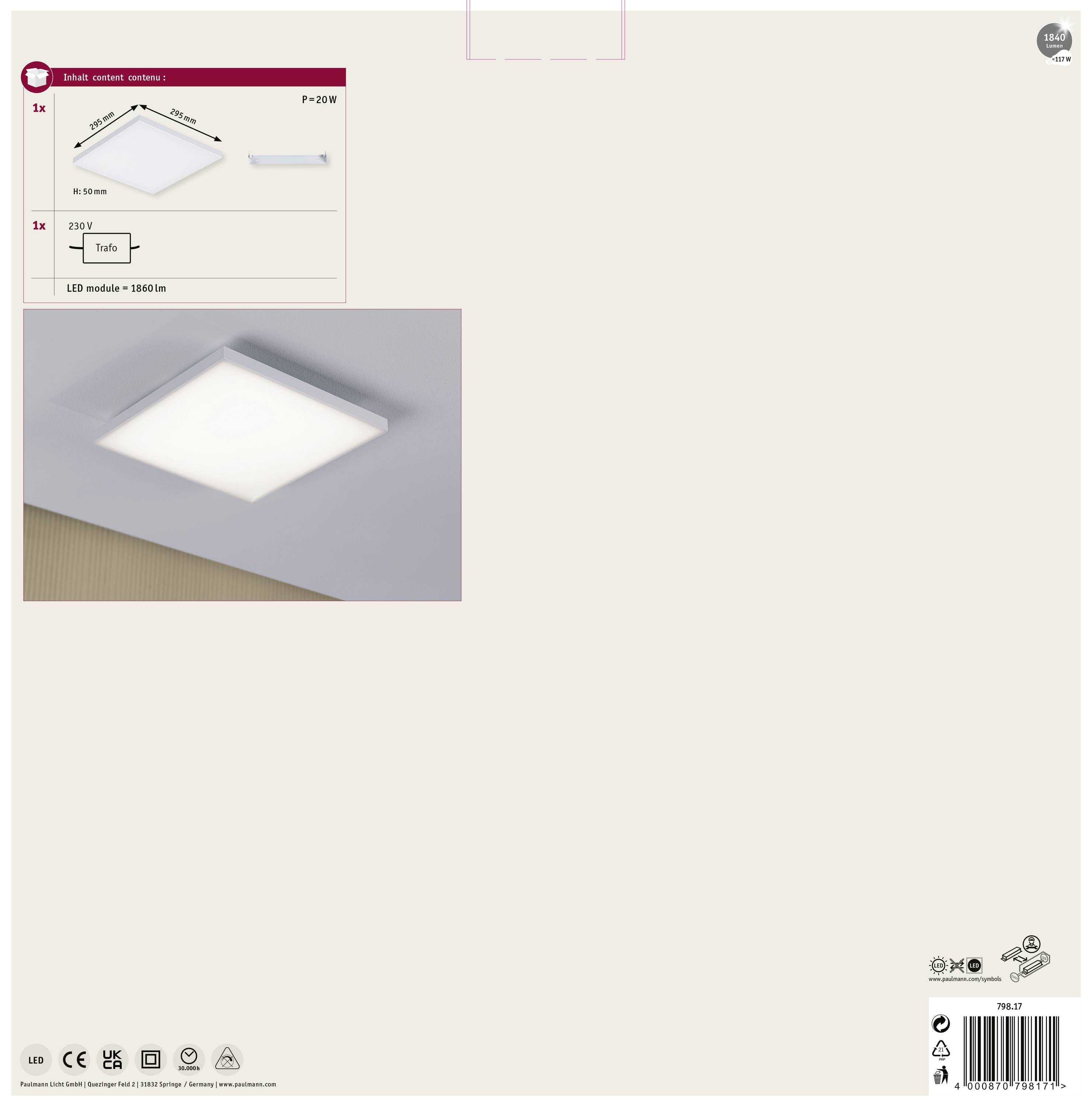 Paulmann Velora 79817 LED-Panel 16.8W Warmweiß Weiß (matt)