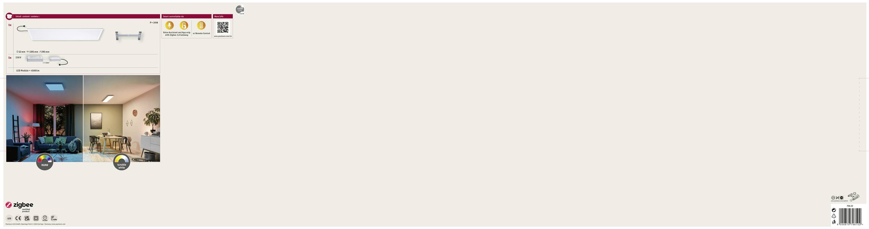 Paulmann Amaris 79810 LED-Panel 35W Warmweiß, RGBW Weiß (matt)