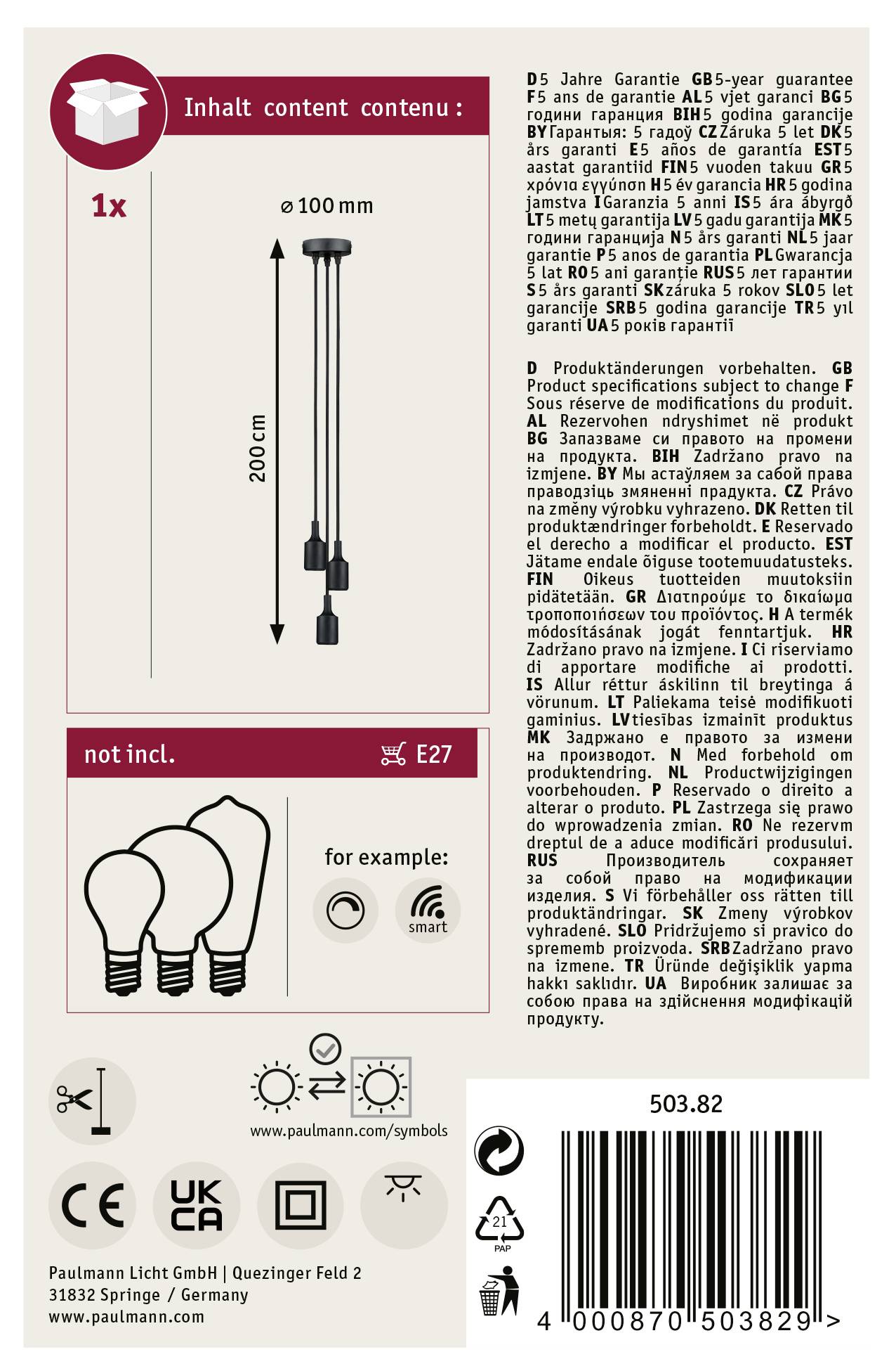Paulmann Ketil 50382 Pendelleuchte LED E27 Schwarz