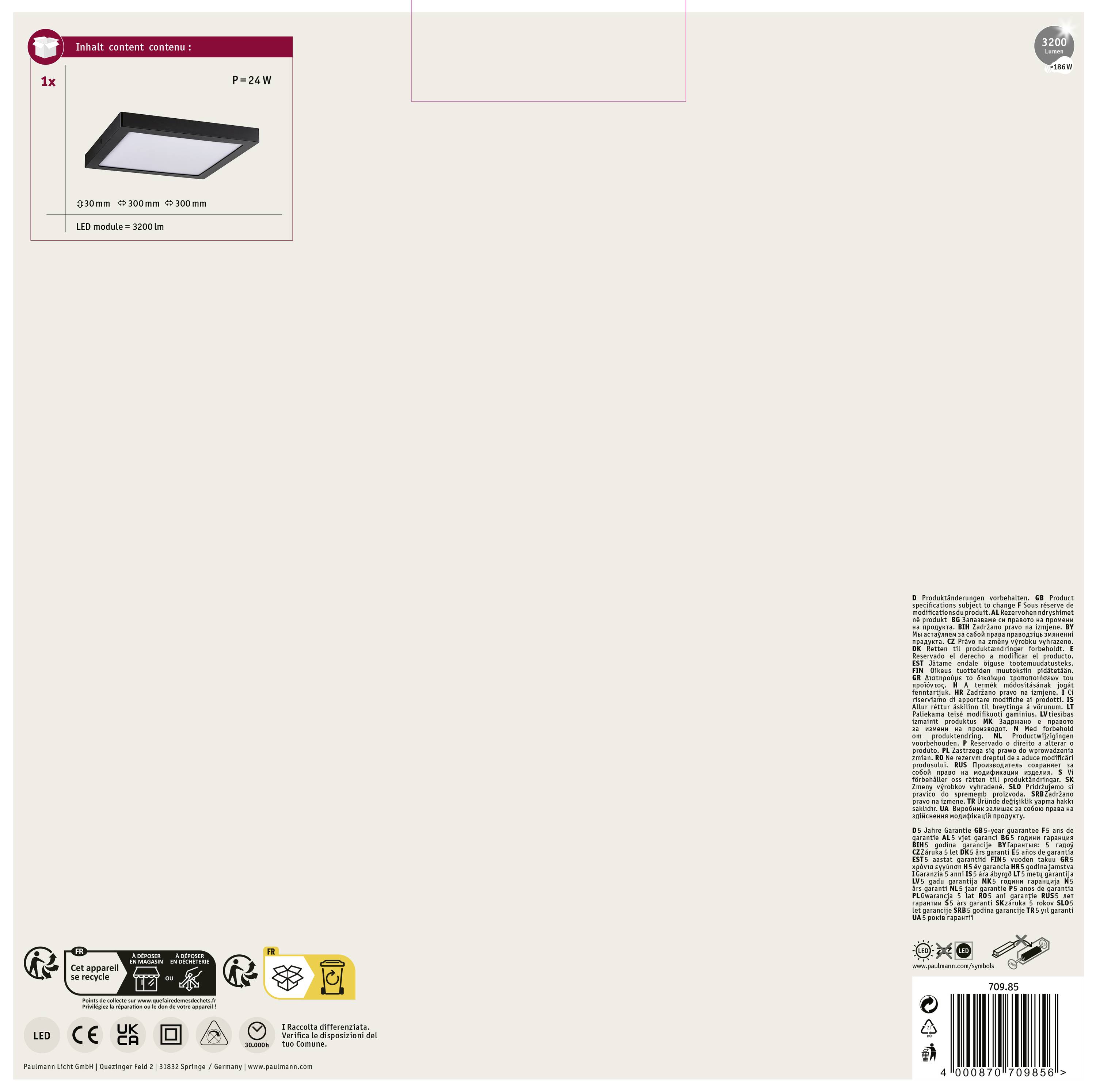 Paulmann Abia 70985 LED-Panel 22W Warmweiß Schwarz (matt)