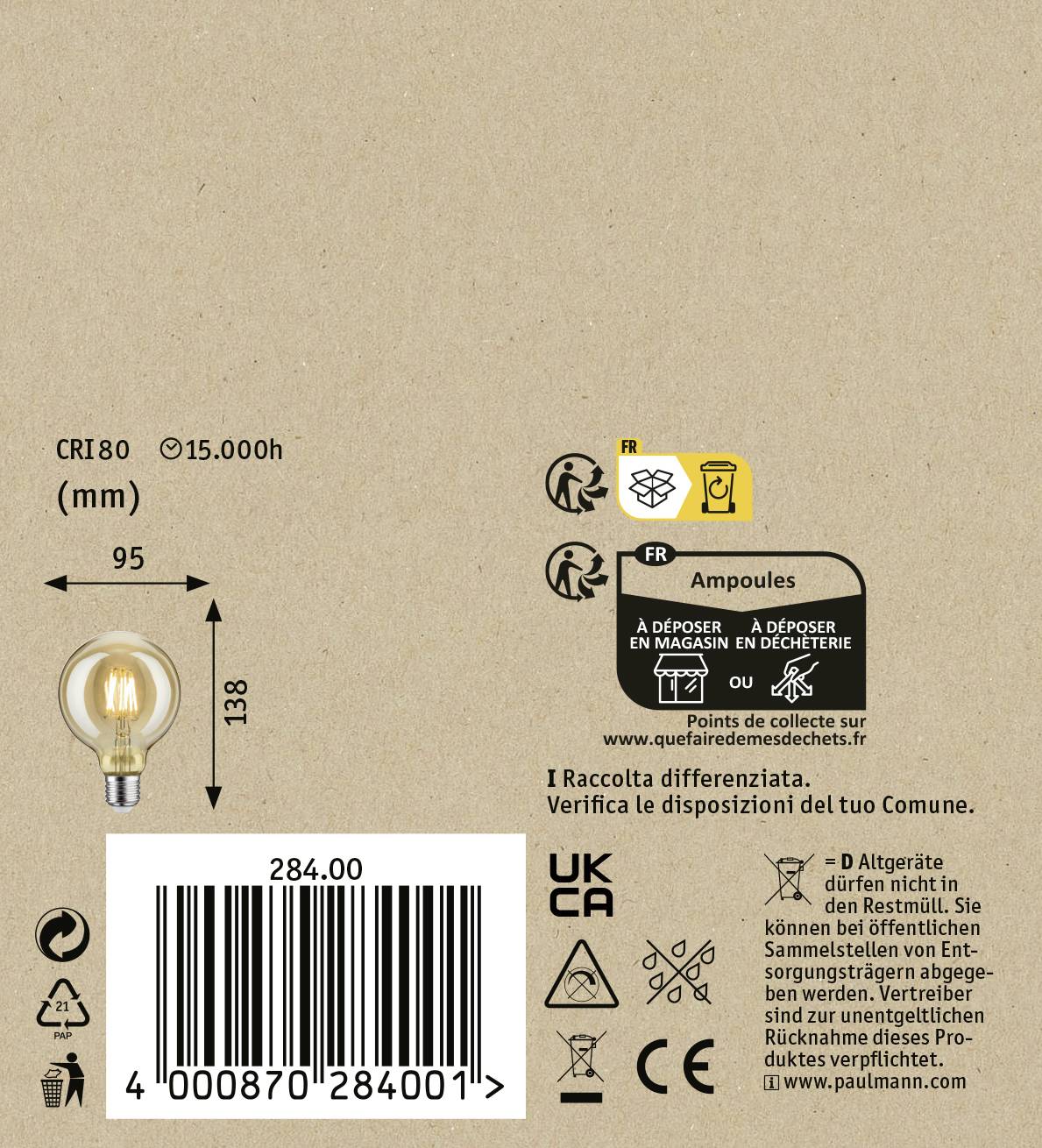 Paulmann 28400 LED E27 Globeform 6.5W = 35W Gold (Ø x H) 95mm x 138mm 1St.