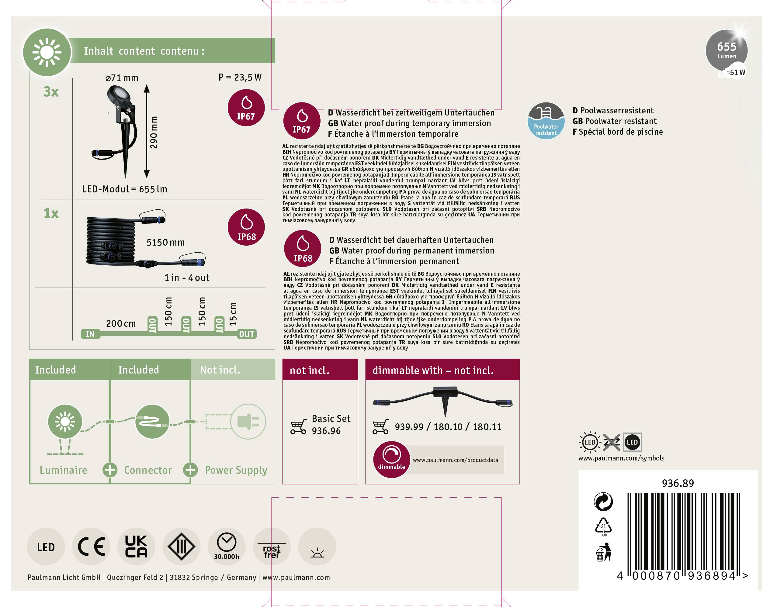 Paulmann Spot Sting Ergänzungsset IP67 93689 Beleuchtungssystem Plug & Shine LED 18W Warmweiß Anthrazit