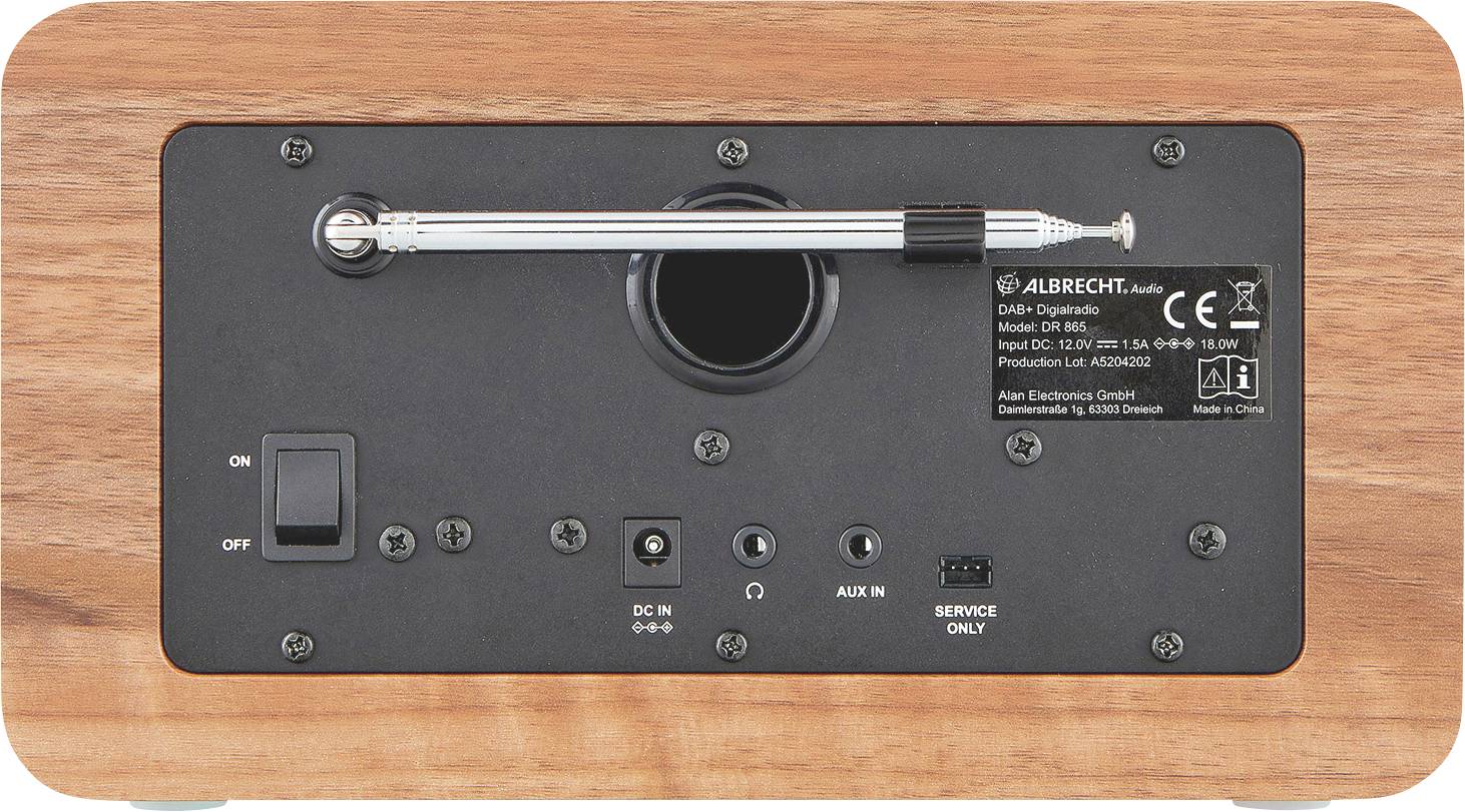 Albrecht DR 865 Tischradio DAB+, UKW AUX Barrierefrei, Inkl. Fernbedienung, Tastensperre, Weckfunktion Holz (dunkel)