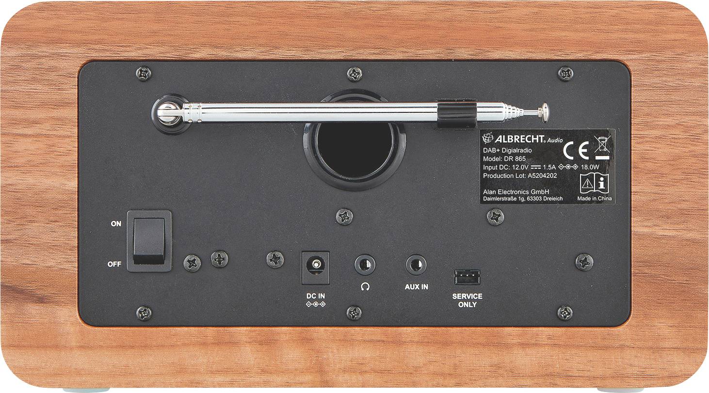 Albrecht DR 865 Tischradio DAB+, UKW AUX Barrierefrei, Inkl. Fernbedienung, Tastensperre, Weckfunktion Holz (dunkel)