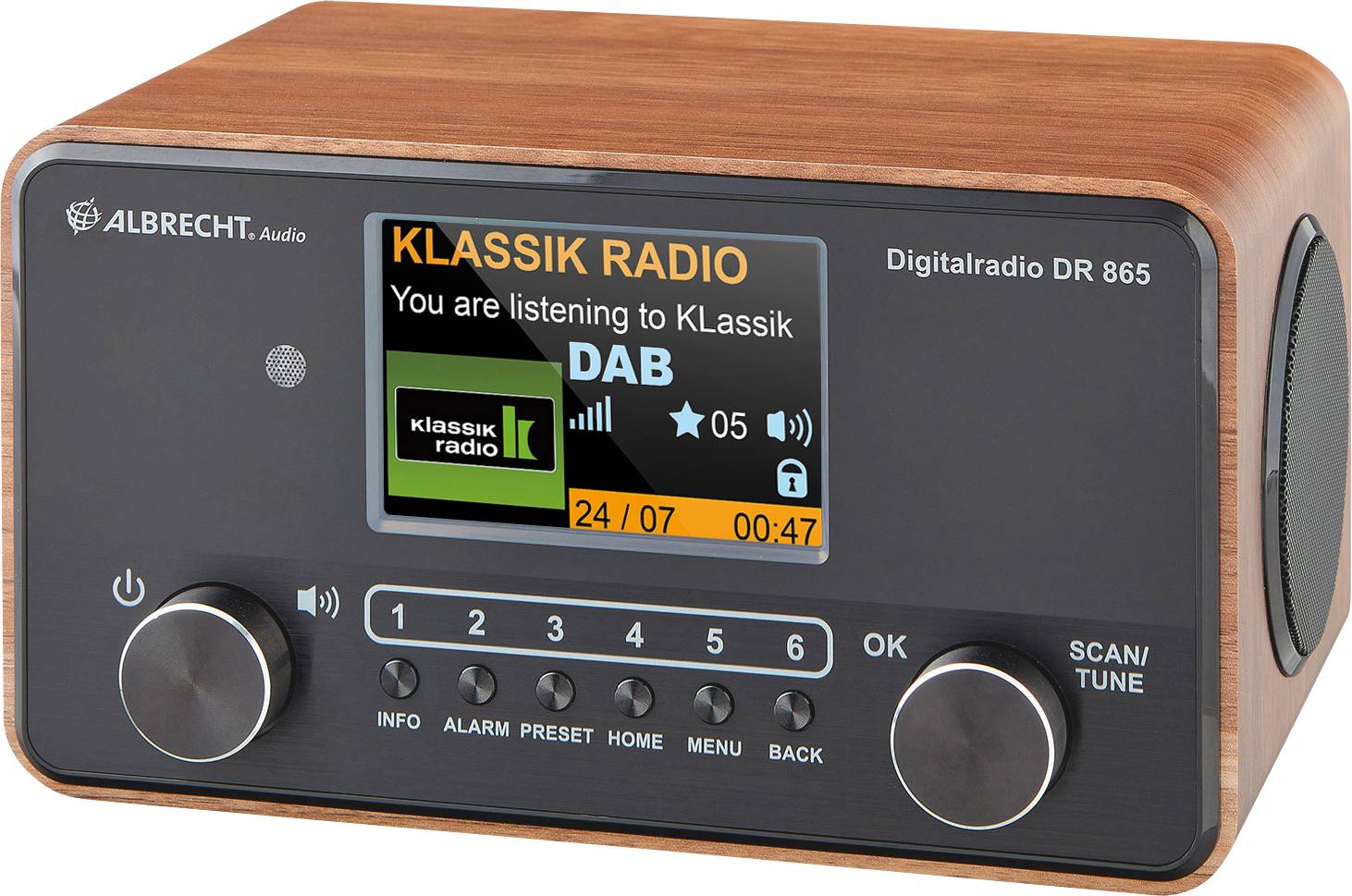 Albrecht DR 865 Tischradio DAB+, UKW AUX Barrierefrei, Inkl. Fernbedienung, Tastensperre, Weckfunktion Holz (dunkel)
