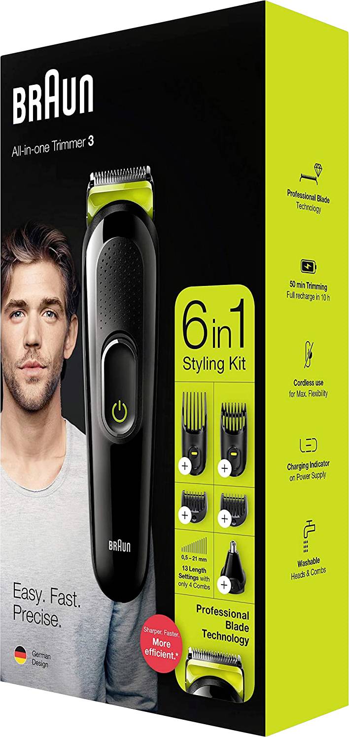 Braun MGK Bartschneider, Haarschneider, Ohr-, Nasenhaartrimmer, Rasierer abwaschbar Schwarz, Grün