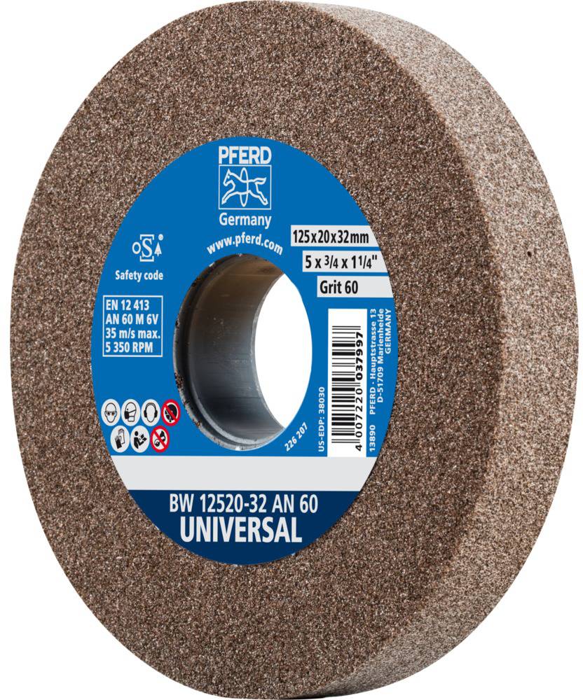 Schleifscheibe von PFERD, Modell BW 12520-32 AN 60, 125x20x32 mm, Universal, für Schleifarbeiten, Sicherheitscode EN 12413.