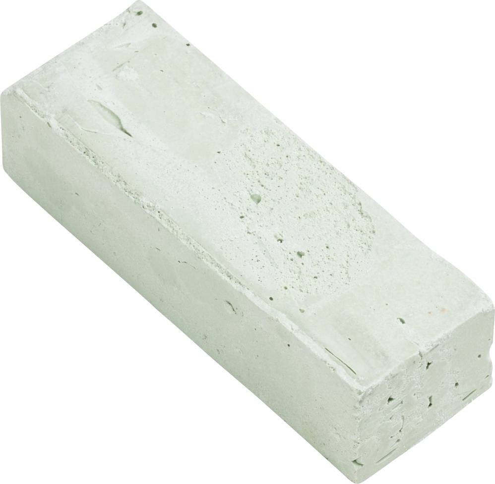 Ein rechteckiger, heller grüner Schaumstoffblock auf weißem Hintergrund.