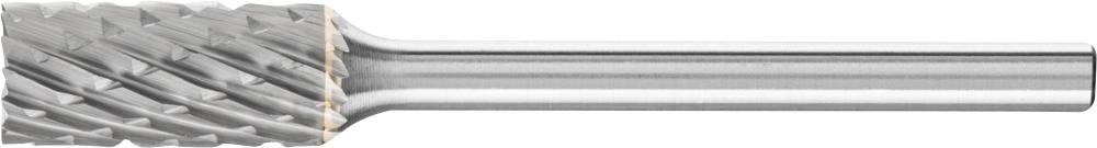 Ein zylindrischer Frässtift aus Metall mit feiner Verzahnung, verwendet für präzise Bearbeitung in der Metallverarbeitung.