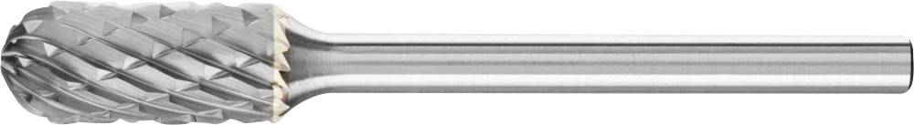 Ein rotierender Frässtift aus Metall mit kreuzverzahntem Kopf und langem Schaft, genutzt für die Bearbeitung von Materialien.