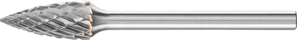 Metallfräser mit kegelförmigem Kopf und geradem Schaft, geeignet für das Bearbeiten und Formen von Metalloberflächen.