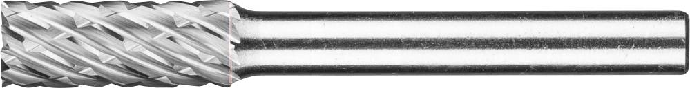 Ein zylindrischer Fräser mit spiralförmigen Schneiden, wahrscheinlich aus Metall, geeignet für präzise Bearbeitungsaufgaben.