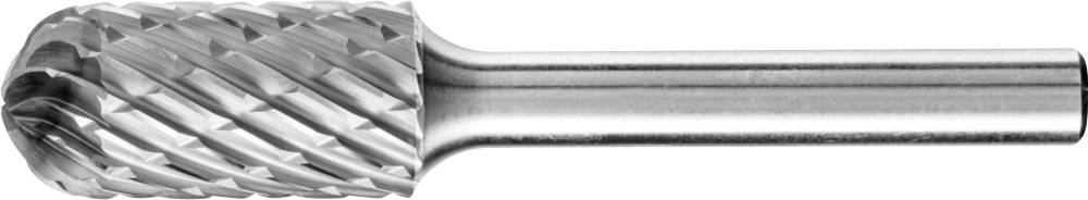 Frässtift aus Metall mit zylindrischem Kopf und spiralförmiger Schneidfläche, verwendet zum Schleifen oder Formen von Materialien.