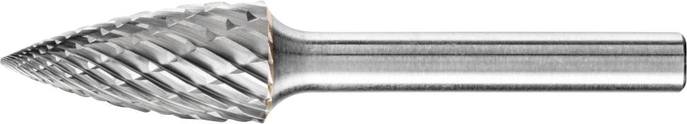 Metallfräser in Birnenform mit spiralförmigen Schneidezähnen, hauptsächlich für das Bearbeiten von Metallen verwendet.