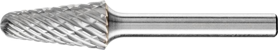 Metallfräser in Kegelform mit geriffelter Schleifoberfläche, geeignet für die Bearbeitung von Metalloberflächen.