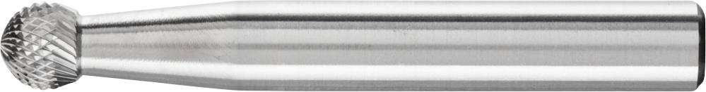 Ein zylindrischer Frässtift mit geriffelter Spitze für Metallbearbeitung, aus Edelstahl gefertigt, liegt horizontal.