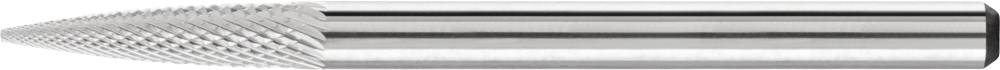 Silberfarbiger, metallischer Fräser mit spiralförmigem, geriffeltem Kopf und glattem Schaft, verwendet für Metallbearbeitung.