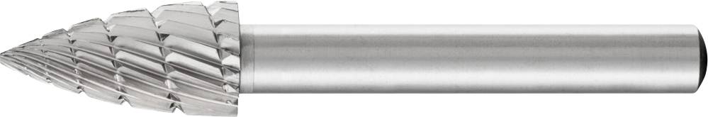 Ein konischer Fräser aus Metall mit scharfen Klingen, verwendet zum Schneiden und Formen von Materialien.