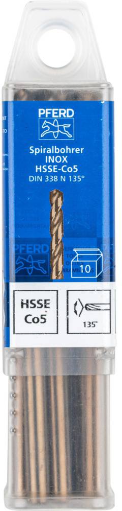 Metallbohrer-Set von 'Pferd' für Edelstahl, aus HSS-Co5, DIN 338 N 135°, 10 Stück in transparenter Verpackung.