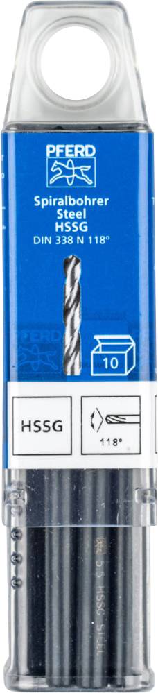Eine Packung Spiralbohrer aus Stahl, HSSG, mit zehn Stück, geeignet für präzises Bohren in Metall, blaue Verpackung.