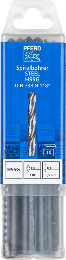 PFERD TOOLS SPB DIN 338 HSSG N 9,5 STEEL 25203539 Stahl Spiralbohrer Gesamtlänge 125mm 10St.