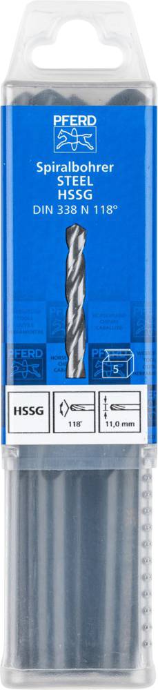 Bohrer-Set, Marke 'PFERD', für Stahl, Typ HSS-G, Größe DIN 338, 11,0 mm Durchmesser, in transparenter Verpackung.