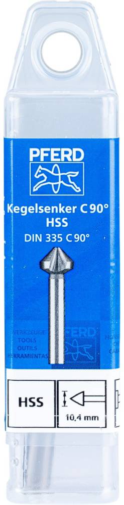 Verpackung eines Kegelsenkers aus Hochleistungsschnellstahl (HSS) mit 10,4 mm Durchmesser, geeignet für 90° Senkungen.