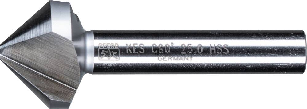 Ein Kegelsenker aus Metall mit der Kennzeichnung 'KES C90° 25.0 HSS GERMANY', geeignet für die Bearbeitung von Werkstoffen.