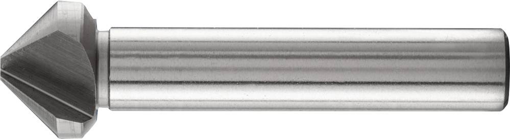 Ein konisches Werkzeug aus Metall, wahrscheinlich ein Senker, mit glatter Oberfläche und scharfer Spitze, für Bohrarbeiten geeignet.