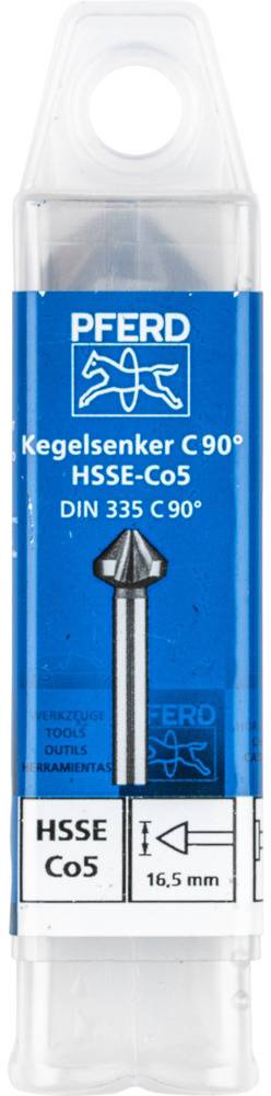 'Kegelsenker C 90°' Verpackung von PFERD, HSSE-Co5, DIN 335 C, 16,5 mm Durchmesser.