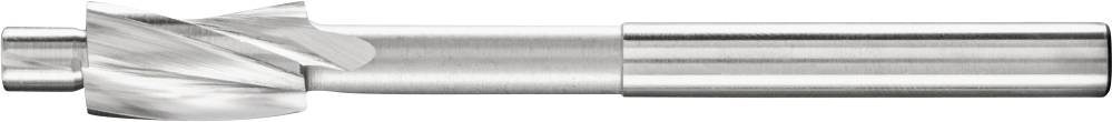 Ein Fräser mit Spiralförmigen Klingen, aus glänzendem Metall, horizontal ausgerichtet. Ideal zum Schneiden und Bearbeiten von Materialien.