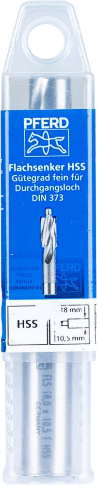 Verpackung für einen Flachsenker aus HSS mit Gütegrad fein. Eignet sich für Durchgangsloch nach DIN 373.