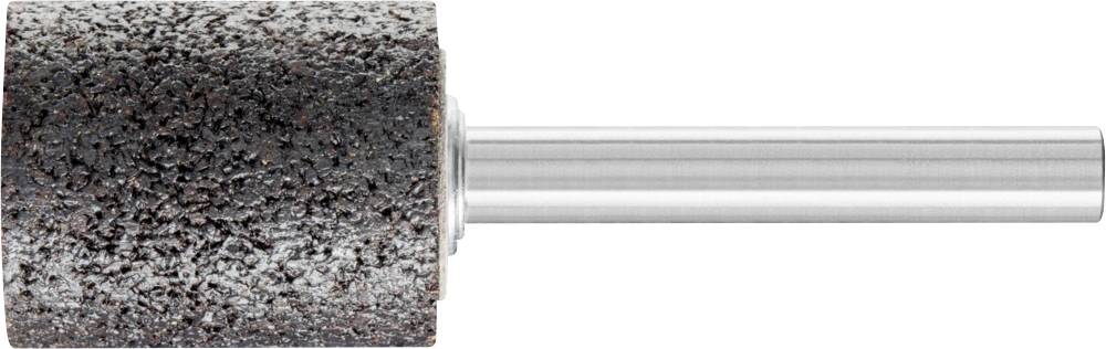 Ein Schleifaufsatz in zylindrischer Form aus Schleifpapier, montiert auf einem Metallstift. Geeignet für präzise Schleifarbeiten.