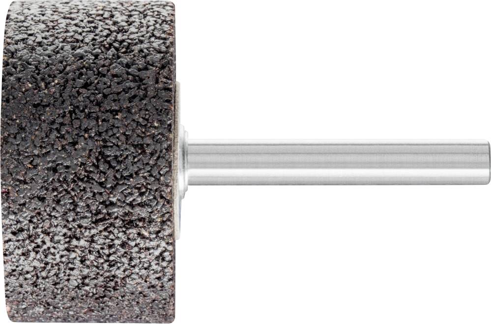 Ein Schleifzylinder mit einer rauen, dunklen Oberfläche und einem silbernen Metallschaft, verwendet für das Glätten von Materialien.