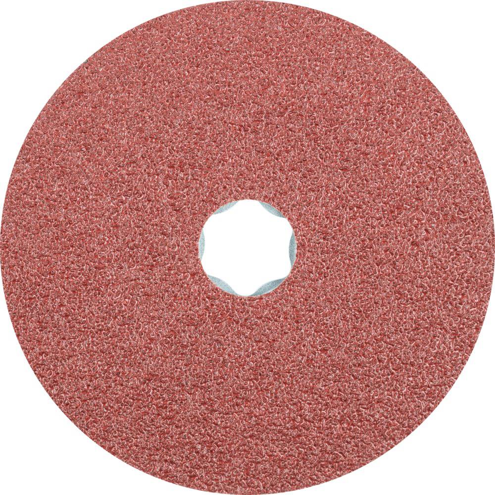 Ein rundes, rotes Schleifpad mit einer Öffnung in der Mitte, verwendet zum Polieren oder Schleifen von Oberflächen.