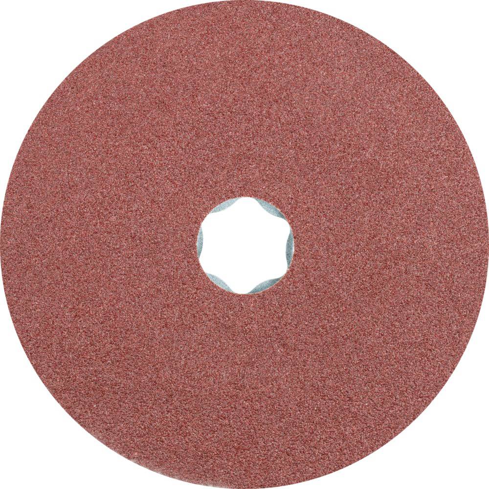 Runde Schleifscheibe aus rotem Schleifpapier, mit zentraler Öffnung. Verwendet zum Glätten oder Polieren von Oberflächen in handwerklichen Arbeiten.