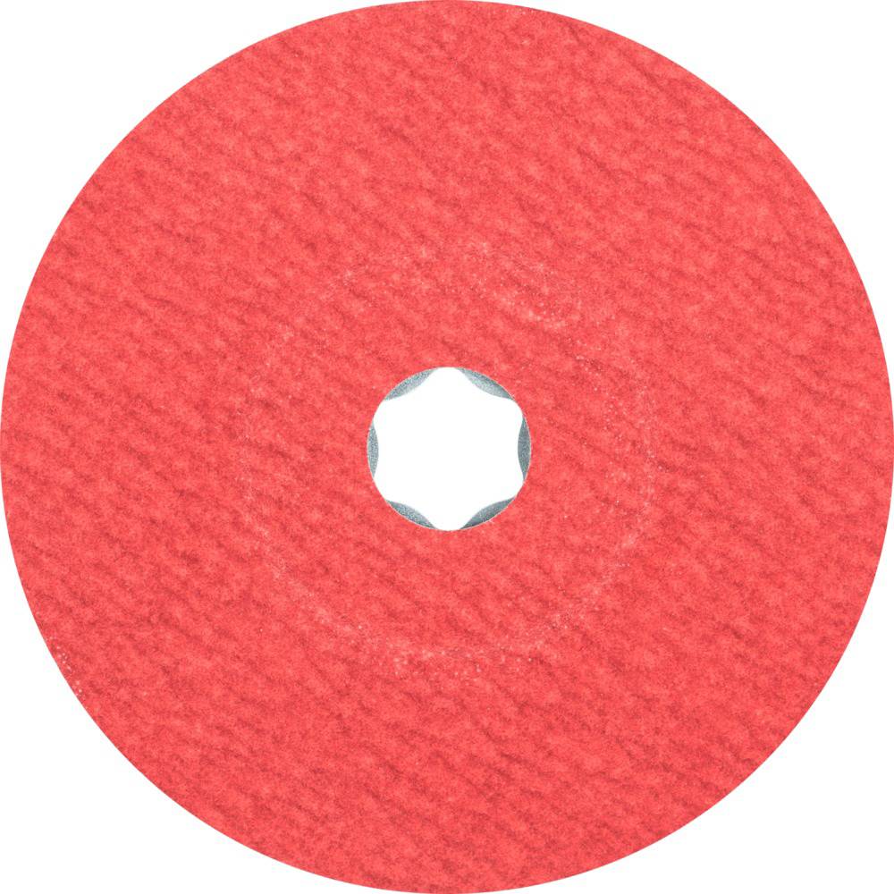 Eine runde, rote Schleifscheibe mit zentralem Loch, verwendet zum Polieren oder Abschleifen von Materialien.